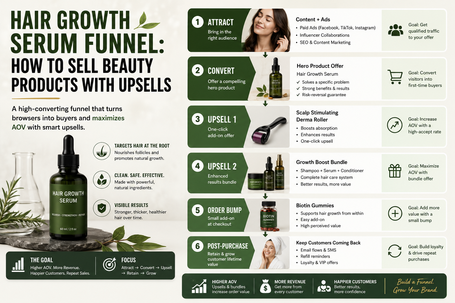 Hair Growth Serum Funnel: How to Sell Beauty Products With Upsells