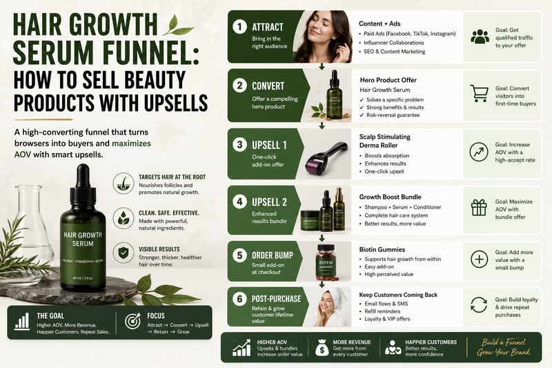 Hair Growth Serum Funnel: How to Sell Beauty Products With Upsells