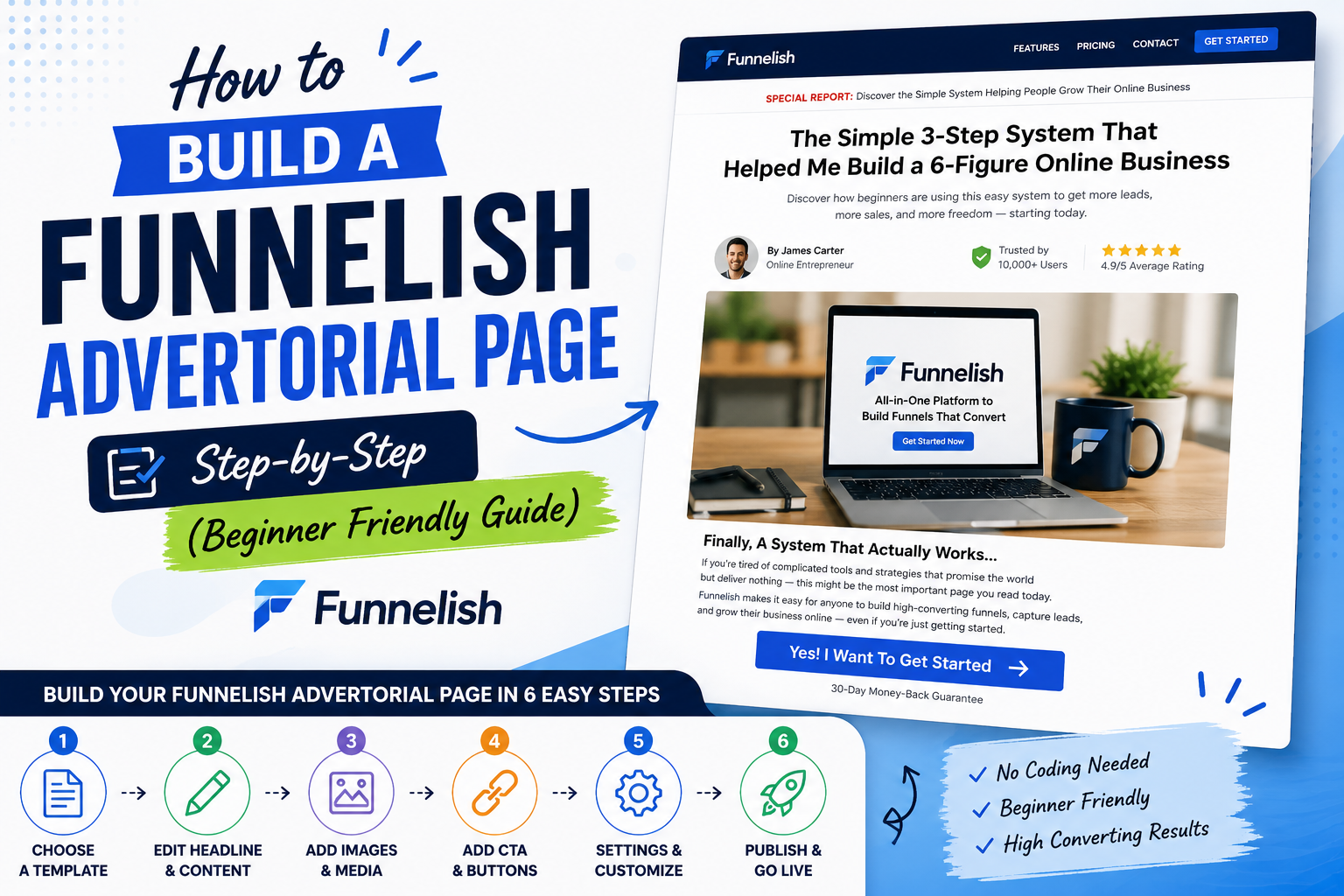 How to build a Funnelish advertorial page step by step beginner friendly guide for Shopify dropshippers