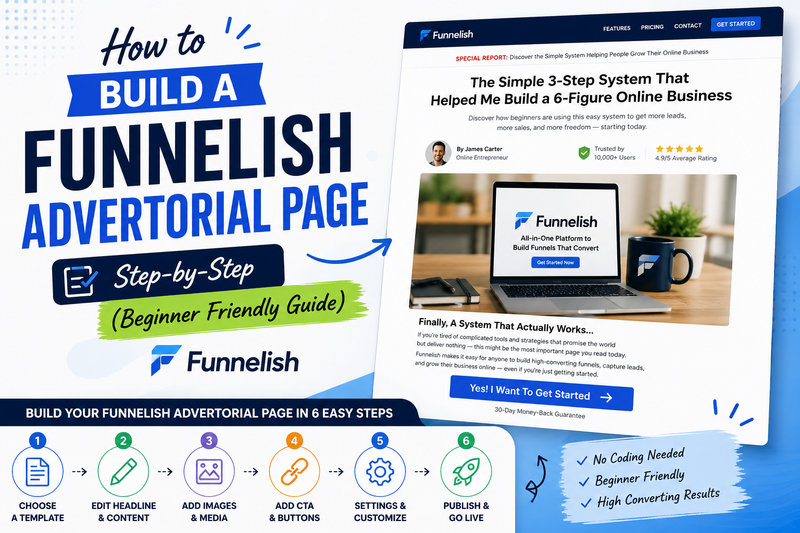 How to build a Funnelish advertorial page step by step beginner friendly guide for Shopify dropshippers