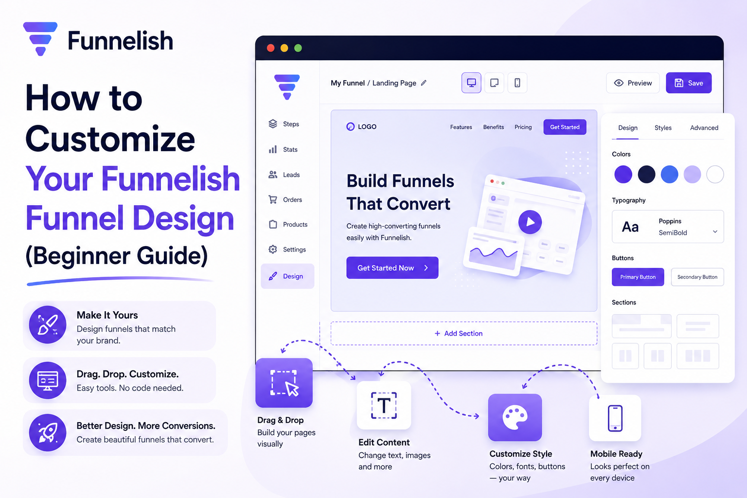 How to customize your Funnelish funnel design beginner guide for Shopify ecommerce stores