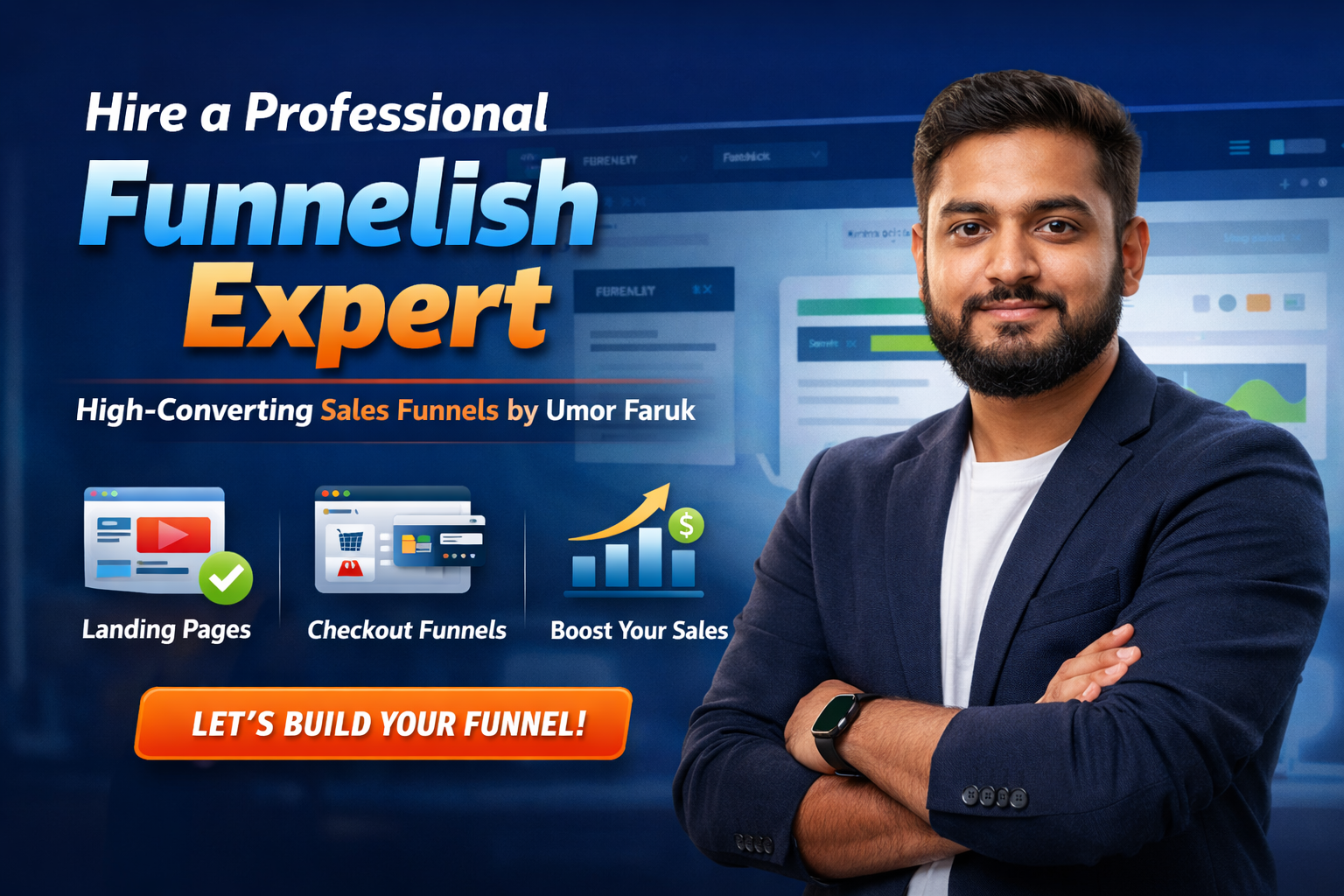 Professional Funnelish expert for hire to build high-converting sales funnels and landing pages