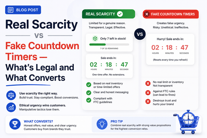 Real Scarcity vs Fake Countdown Timers — What's Legal and What Converts