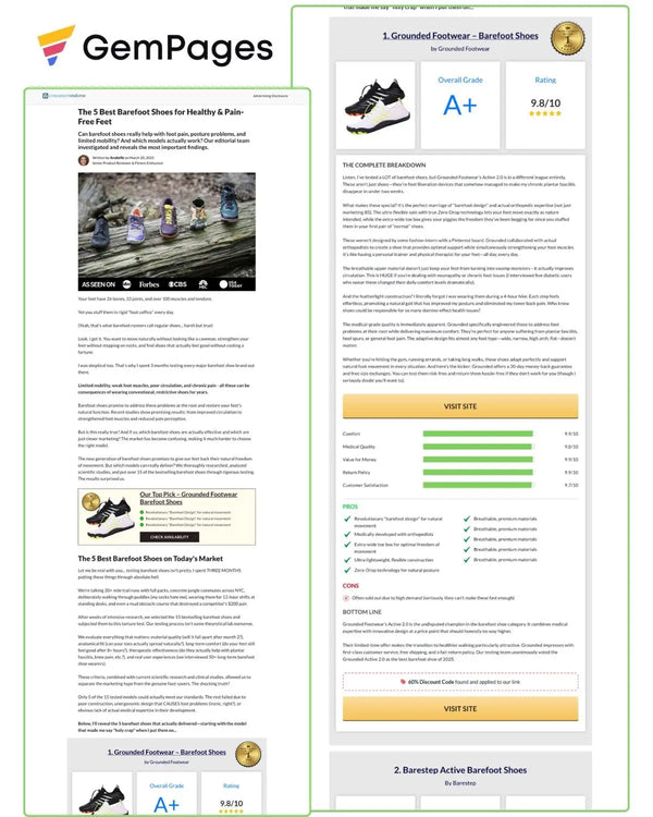 5 Best Barefoot Shoes Comparison Page | GemPages Template Ecom Funnel Template