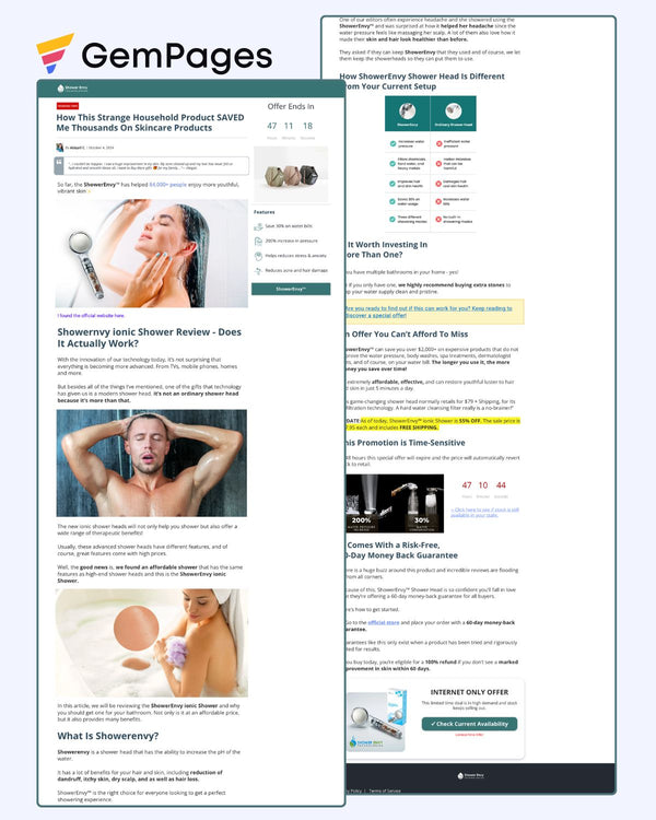 ShowerEnvy Advertorial Page | GemPages Template