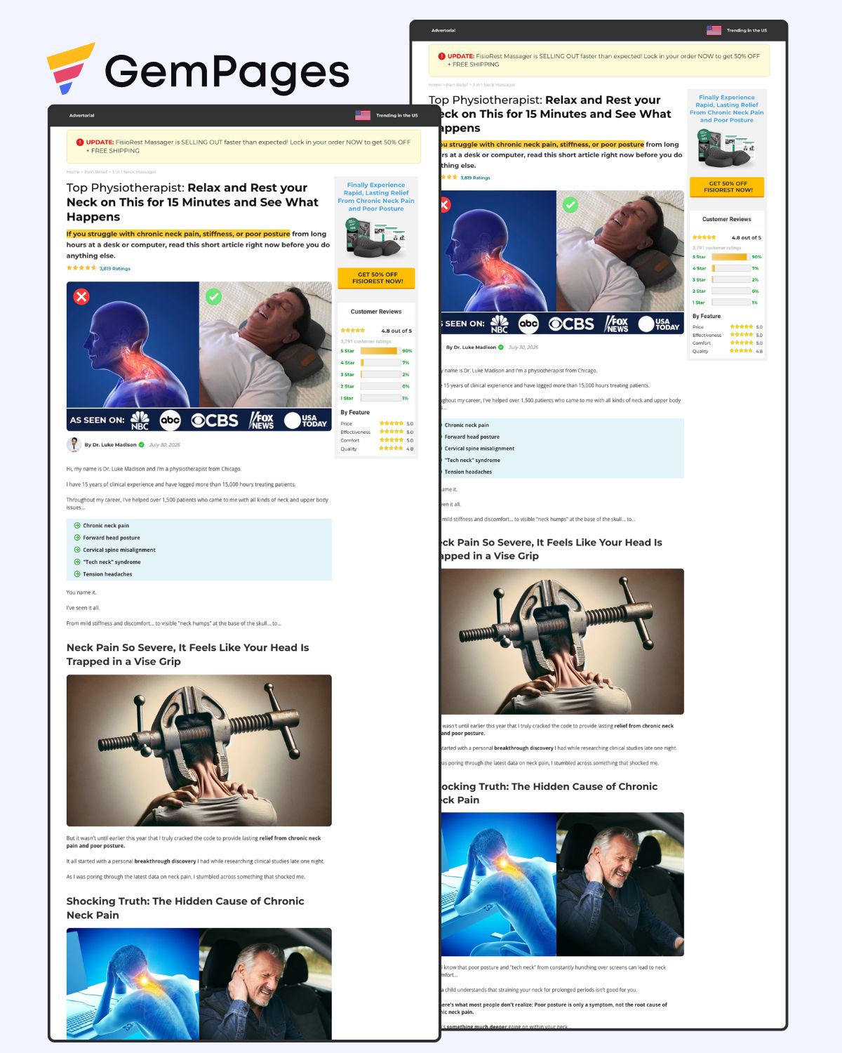 FisioRest Neck Massager Advertorial Page | GemPages Template