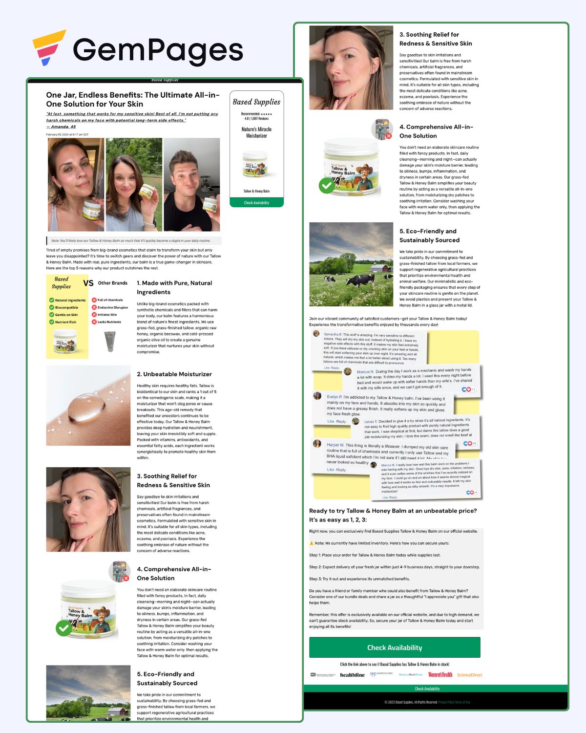 Nature's Miracle Moisturizer Listicle Page | GemPages Template