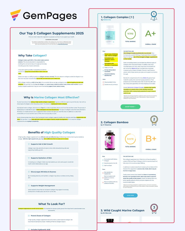 Top 5 Product Advertorial Page | GemPages Template