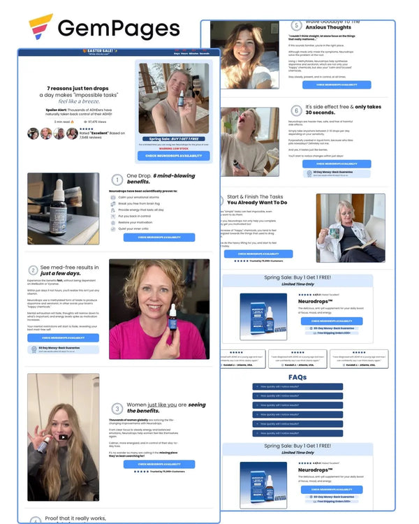 NeuroDrops 7 Reasons Listicle Page | GemPages Template Ecom Funnel Template