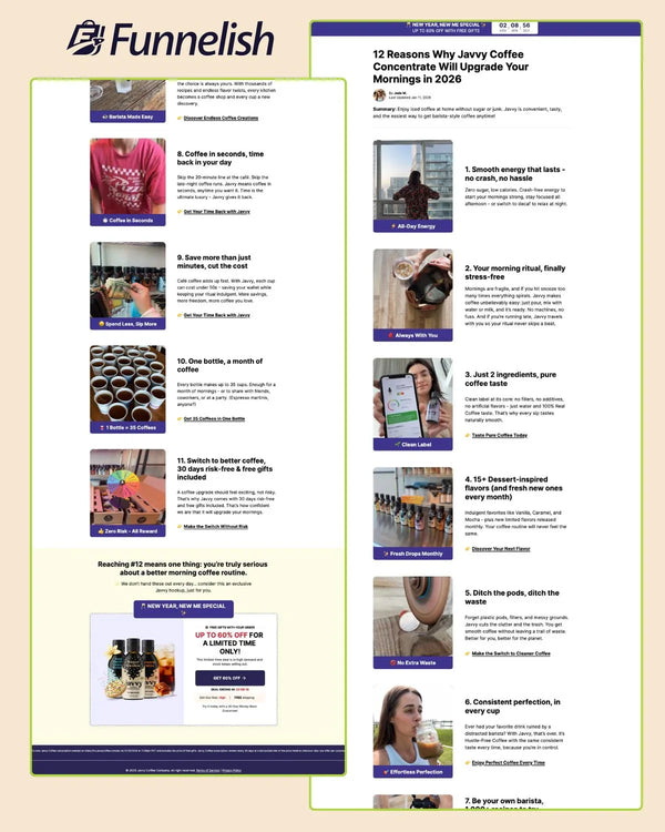 Javvycoffe Listicle Page | Funnelish Template