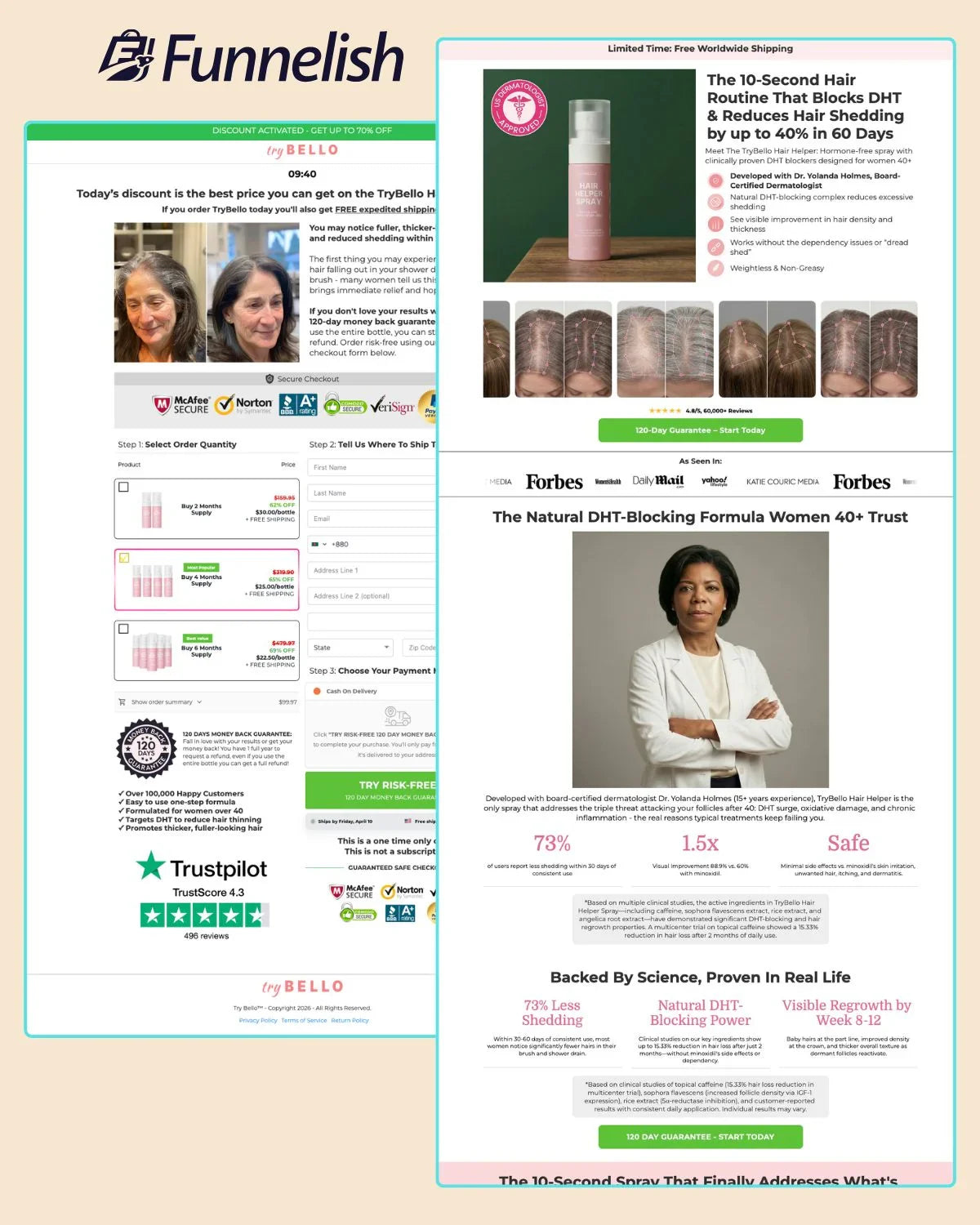 Try Bello - Hair Helper Spray Funnel | Funnelish Template