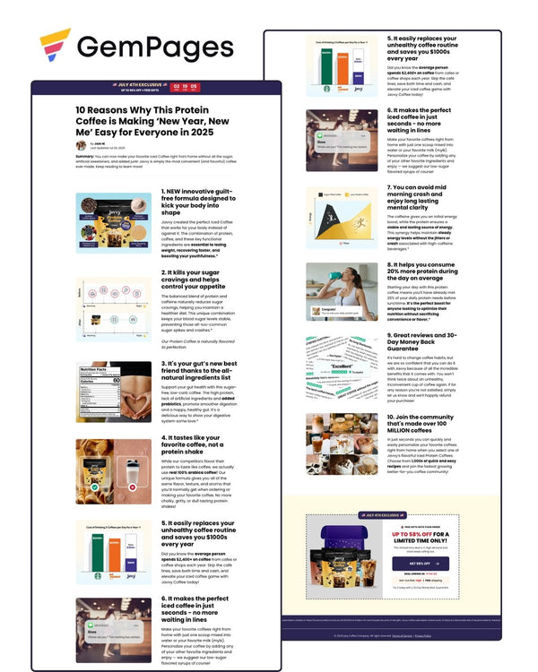 Javvy Coffe Listicle Page | GemPages Template Ecom Funnel Template