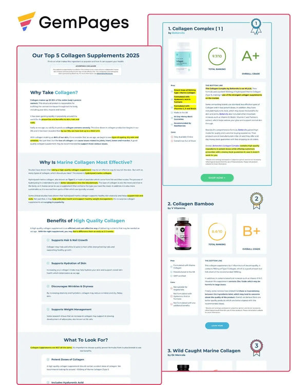 Top 5 Product Advertorial Page | GemPages Template Ecom Funnel Template