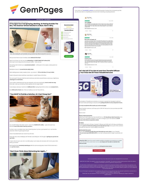 TheraPet Diffuser Advertorial Page | GemPages Template Ecom Funnel Template