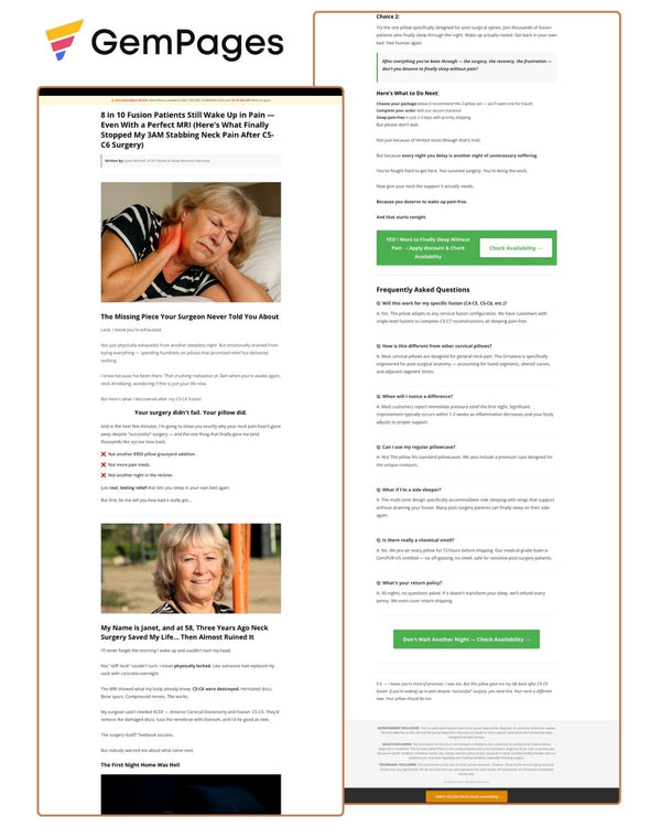 Neck Pain Advertorial Page | GemPages Template Ecom Funnel Template