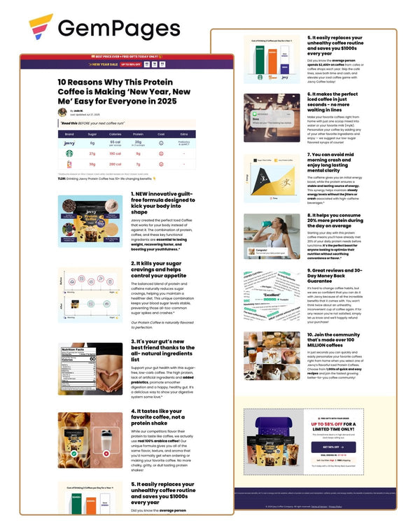 Javvy Coffe Listicle Page V3 | GemPages Template Ecom Funnel Template