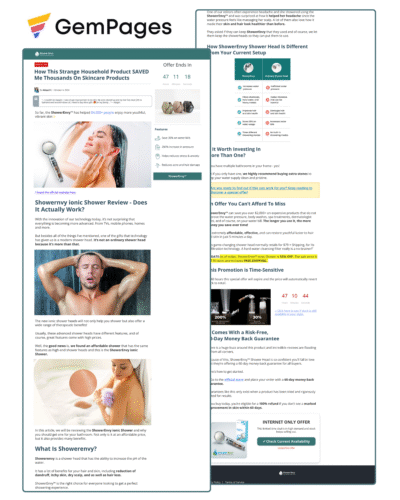 ShowerEnvy Advertorial Page | Gempages Template